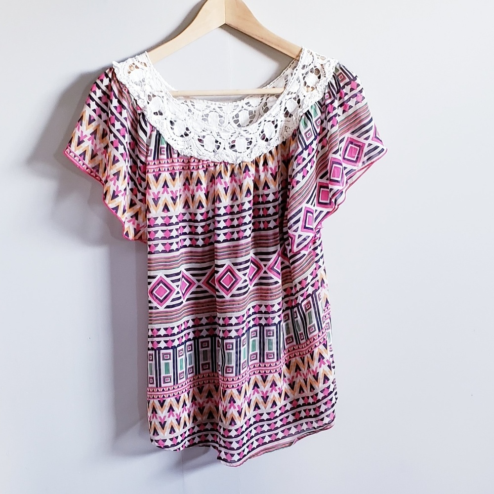 Blue Sketch Lace Top